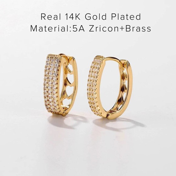 14k Gold Plated Huggie Hoops\ CZ Hoops - Picture 4 of 5